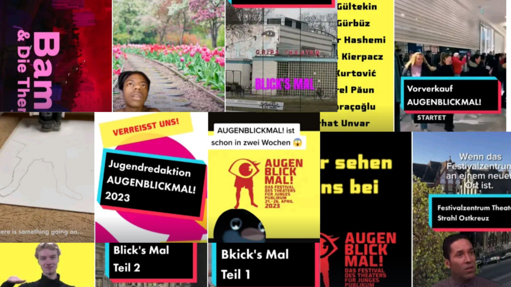 Man sieht cover des TikTok Accounts. Auf den Cover ist zb das AM! Logo, Texte oder Memes zu sehen.